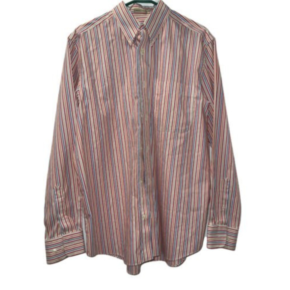 Eddie Bauer Men’s Wrinkle Resistant Striped Button Down Long Sleeve Shirt Medium